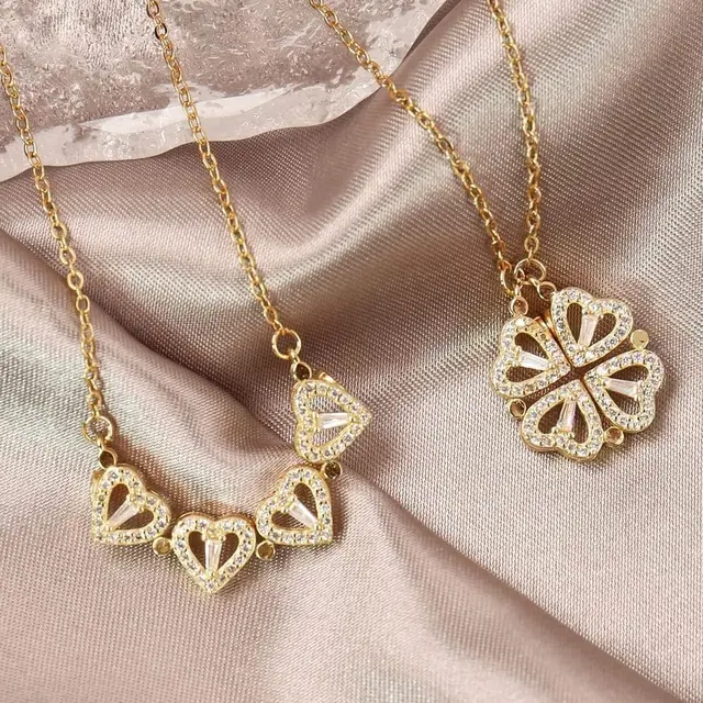 Collar de corazón y trébol dorado