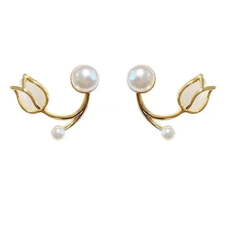 Aretes de tulipan y perlas