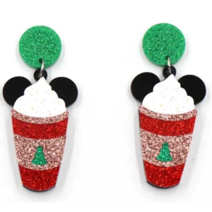 Aretes de mouse coffee navideño
